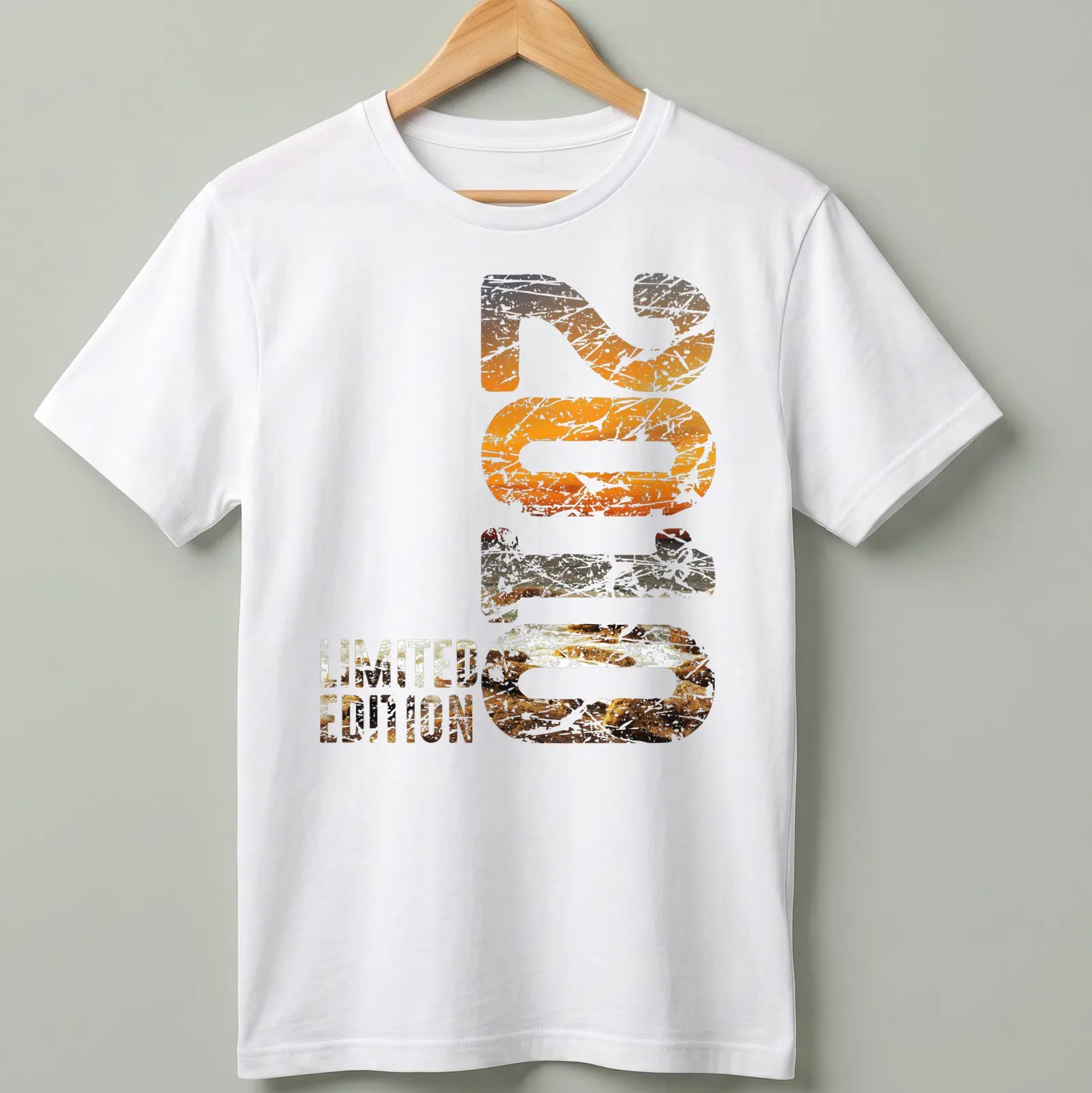 Distressed 2010 Limited Edition vintage birthday T-shirt in orange and gray. — printed on a unisex t-shirt