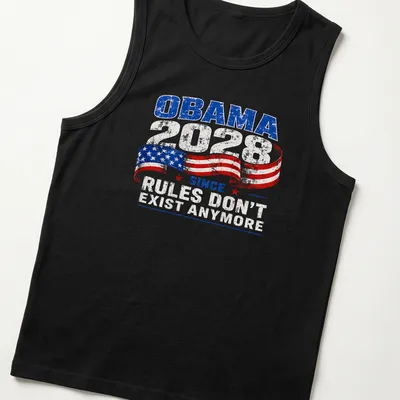 Vintage distressed Obama 2028 campaign tee with bold text — printed on a tank top