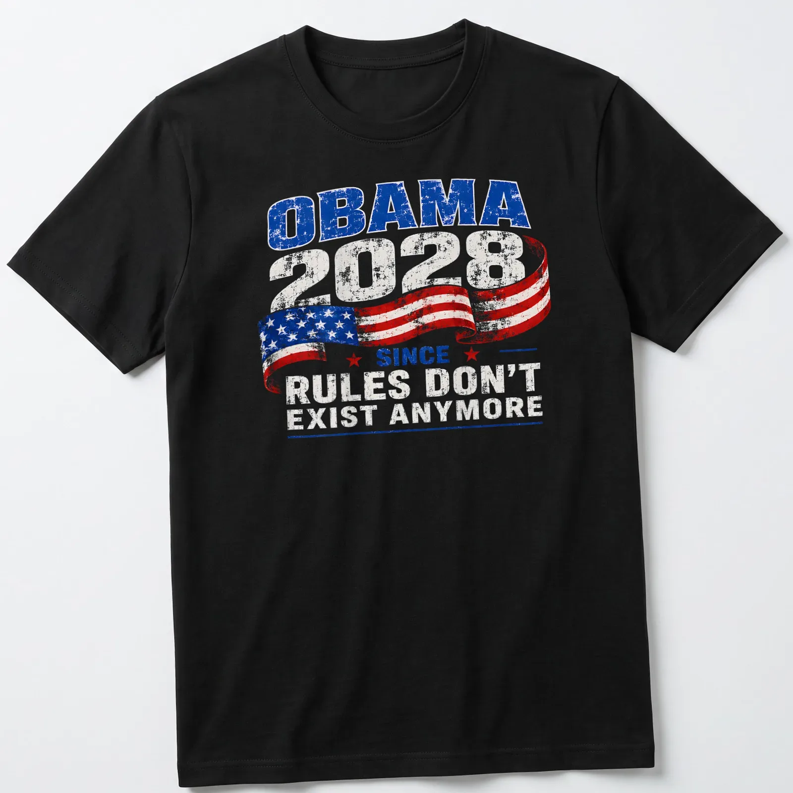 Vintage distressed Obama 2028 campaign tee with bold text — printed on a unisex t-shirt