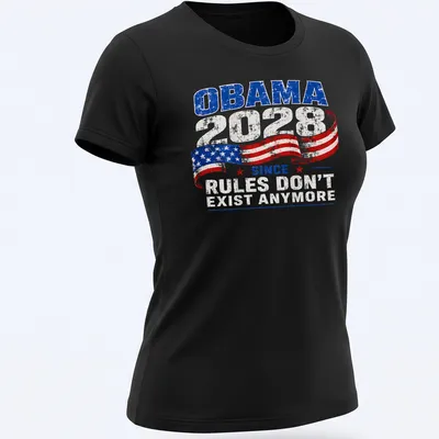 Vintage distressed Obama 2028 campaign tee with bold text — printed on a women's shirt