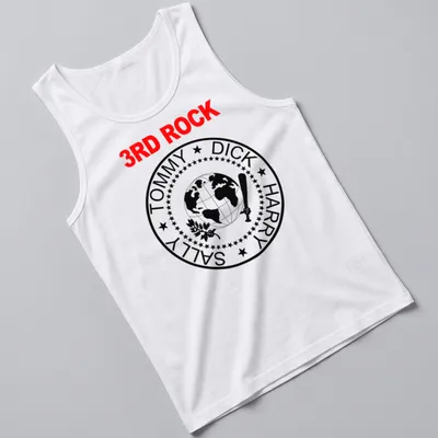 Bold graphic T-shirt featuring a globe, bat, and stars with humorous text. — printed on a tank top