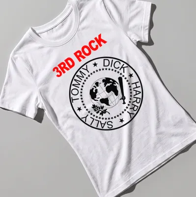 Bold graphic T-shirt featuring a globe, bat, and stars with humorous text. — printed on a women's shirt