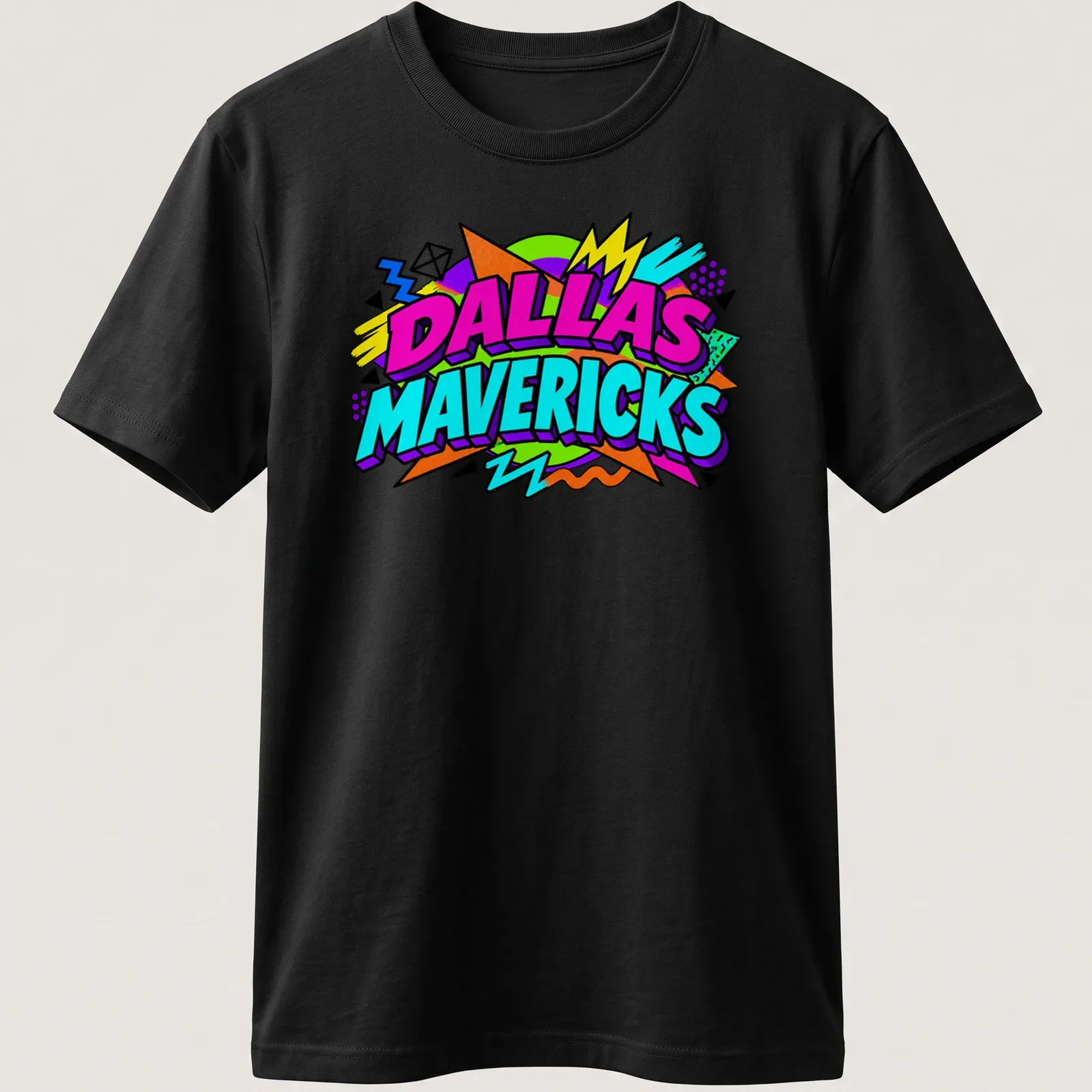 90s Retro Dallas Mavericks logo t-shirt in vibrant colors — printed on a unisex t-shirt