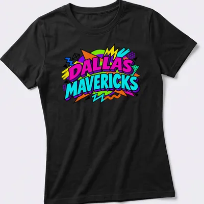 90s Retro Dallas Mavericks logo t-shirt in vibrant colors — printed on a women's shirt