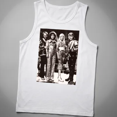 Vintage t-shirt featuring the name ABBA in bold lettering and a retro design — printed on a tank top