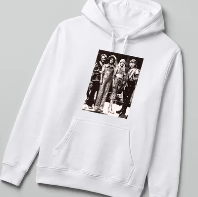Vintage t-shirt featuring the name ABBA in bold lettering and a retro design — printed on a unisex hoodie