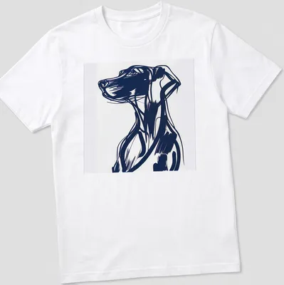Abstract blue and white dog portrait in a bold illustration style