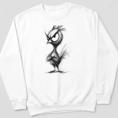 Sketchy line-art of an angry chicken in black and white — printed on a unisex sweatshirt
