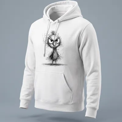 Sketch style illustration of an angry chicken in black and white — printed on a unisex hoodie