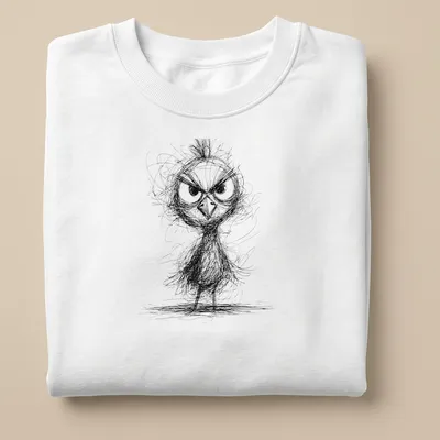 Sketch style illustration of an angry chicken in black and white — printed on a unisex sweatshirt