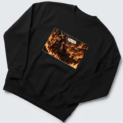 Anime pirate captain in flames with the text 'This is fine.' — printed on a unisex sweatshirt