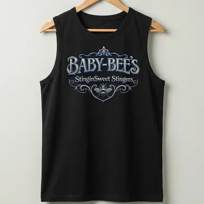 Ornate Baby Bee t-shirt with a bee illustration and playful text — printed on a tank top