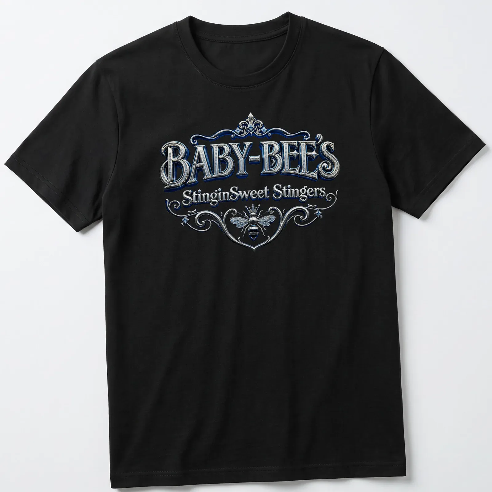 Ornate Baby Bee t-shirt with a bee illustration and playful text — printed on a unisex t-shirt