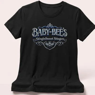 Ornate Baby Bee t-shirt with a bee illustration and playful text — printed on a women's shirt