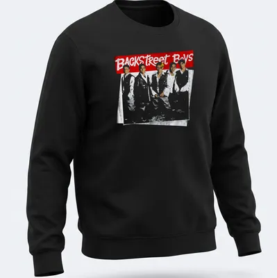 Retro t-shirt featuring Backstreet Boys text in red and white colors — printed on a unisex sweatshirt