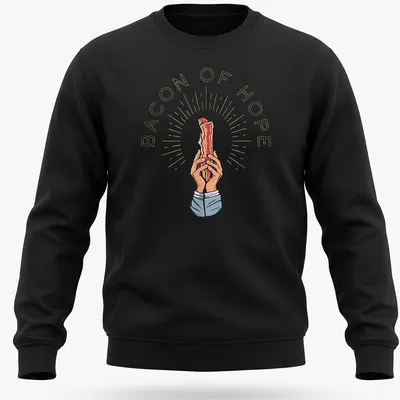 Vintage-style T-shirt with the phrase Bacon Of Hope and an illustration of bacon. — printed on a unisex sweatshirt