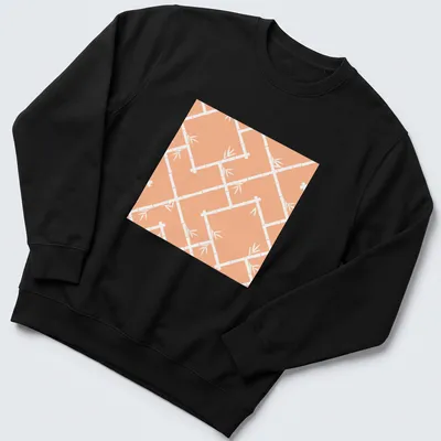 Chinoiserie style bamboo lattice pattern in peach and white on a — printed on a unisex sweatshirt