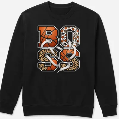 Retro basketball varsity numbers 80 85 on a leopard print background. — printed on a unisex sweatshirt