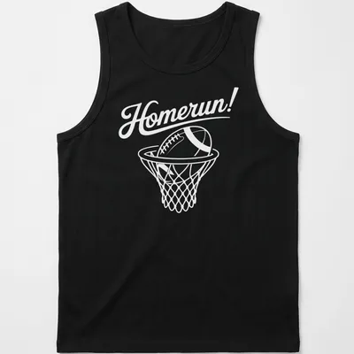 Minimalist Basketball Sports T-shirt with a hoop and football illustration — printed on a tank top