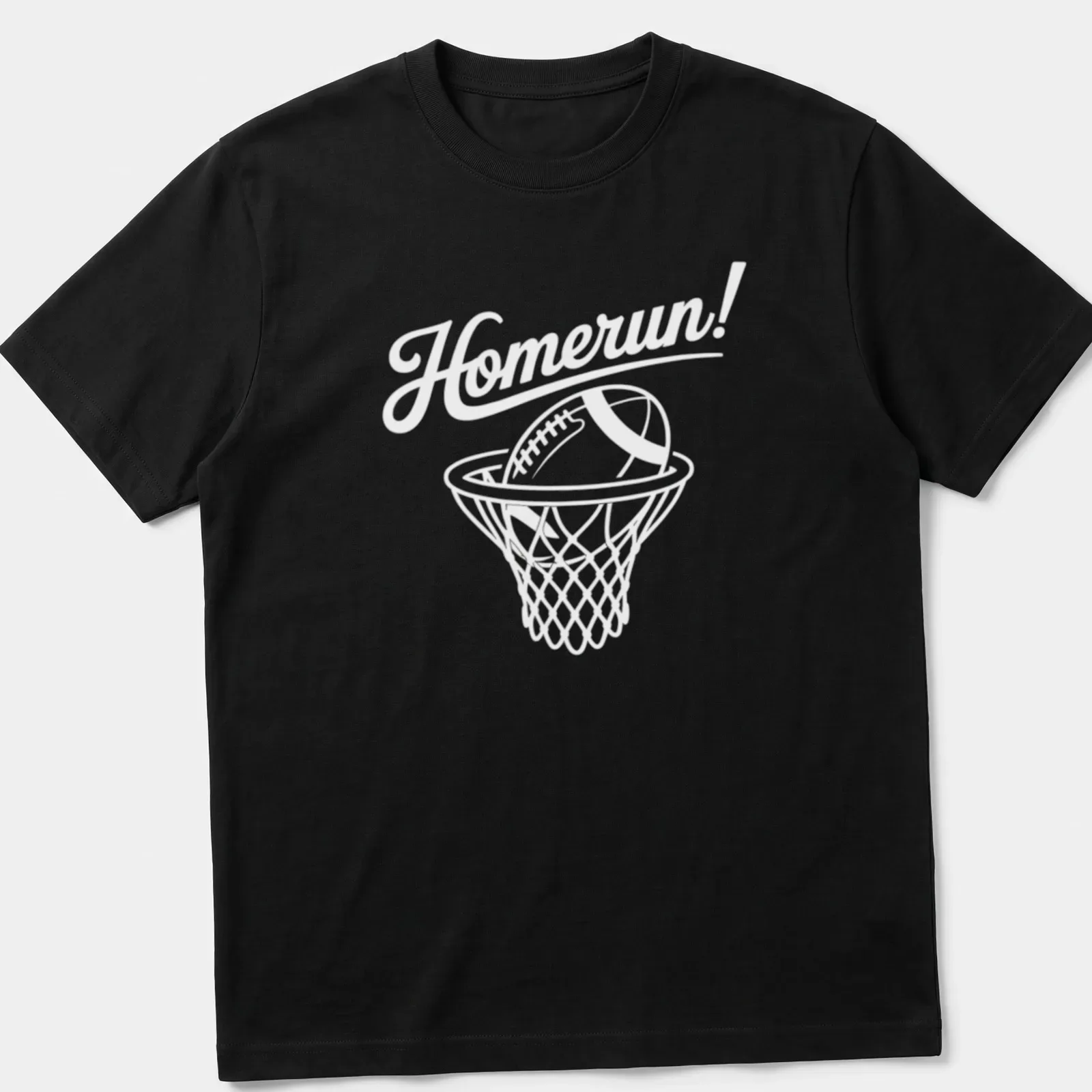 Minimalist Basketball Sports T-shirt with a hoop and football illustration — printed on a unisex t-shirt