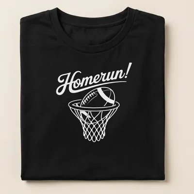 Minimalist Basketball Sports T-shirt with a hoop and football illustration — printed on a women's shirt