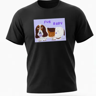 Cartoon Basset Hound puppy with text 'FUR BABY' in vibrant colors