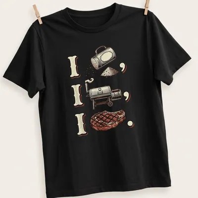 Vintage illustration of a BBQ smoker with steak and humorous text