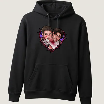 Cartoonish bloody heart with swords and characters under the text Stuilly. — printed on a unisex hoodie