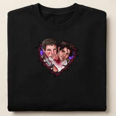 Cartoonish bloody heart with swords and characters under the text Stuilly. — printed on a unisex sweatshirt