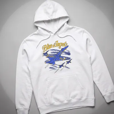 Retro distressed Blue Angels U.S. Navy tee featuring blue jets and bold text — printed on a unisex hoodie