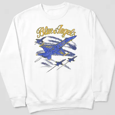 Retro distressed Blue Angels U.S. Navy tee featuring blue jets and bold text — printed on a unisex sweatshirt