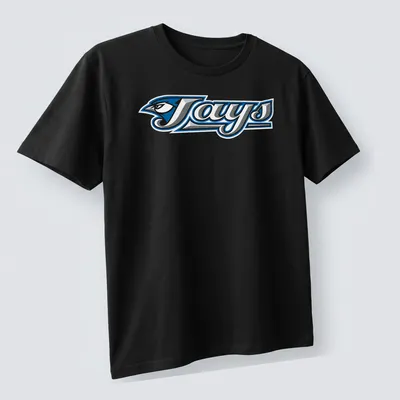 Modern logo t-shirt featuring a Blue Jay bird with the word 'Jays' beneath — printed on a unisex t-shirt (angled view)
