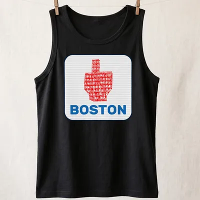 Graphic illustration of the Boston Citgo sign with a middle finger gesture — printed on a tank top