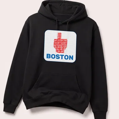 Graphic illustration of the Boston Citgo sign with a middle finger gesture — printed on a unisex hoodie