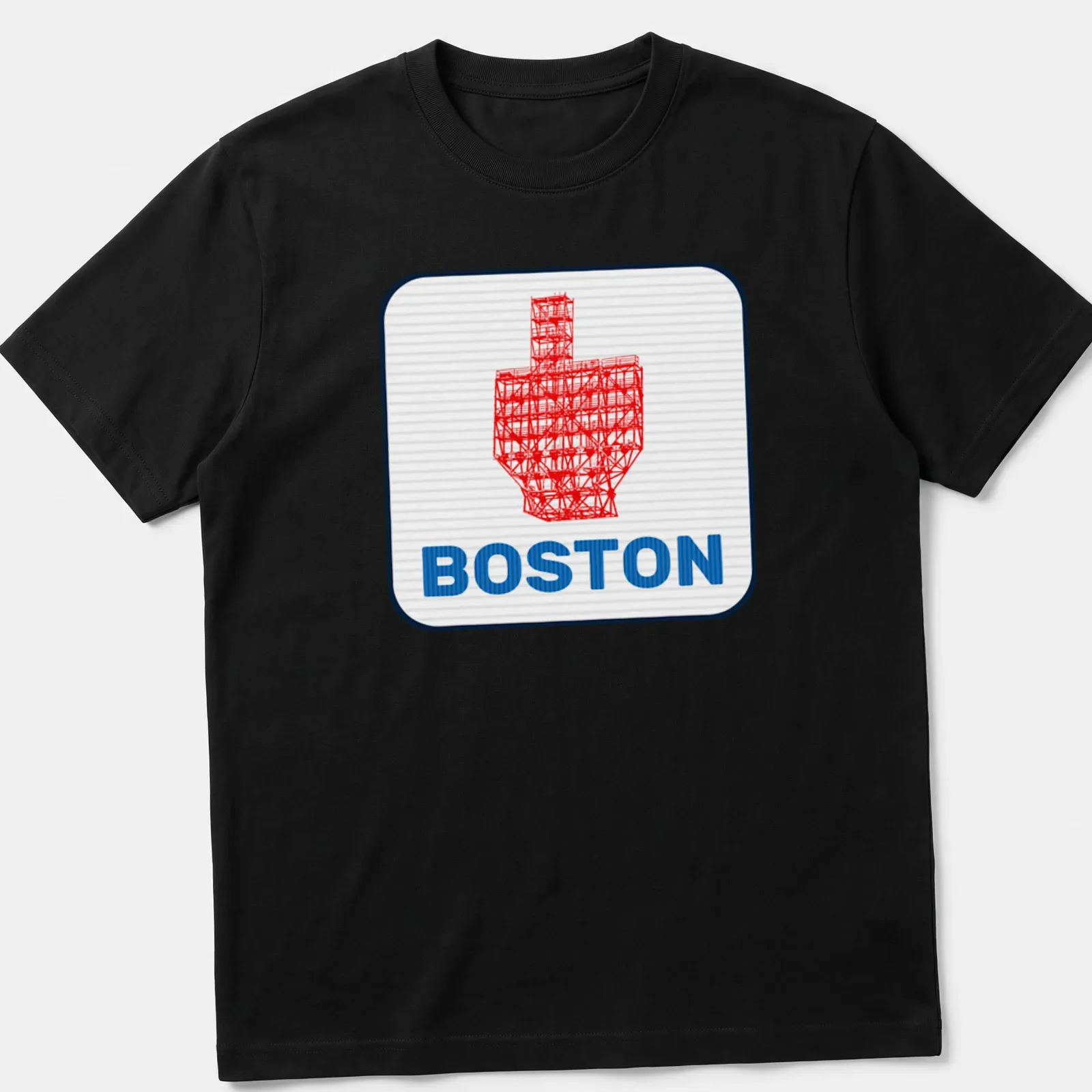 Graphic illustration of the Boston Citgo sign with a middle finger gesture — printed on a unisex t-shirt