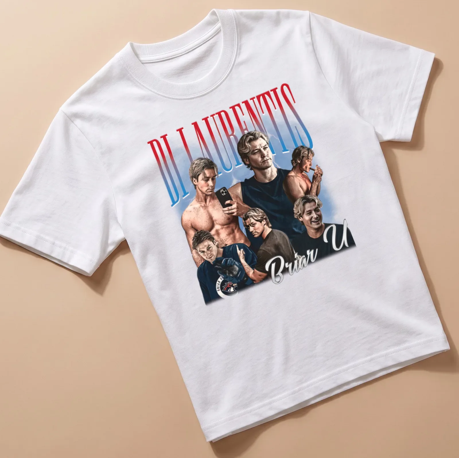 Vintage Dean Di Laurentis shirt with playful illustration and collegiate text. — printed on a unisex t-shirt