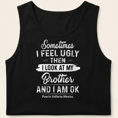 Playful script t-shirt with uplifting message about brotherly love — printed on a tank top