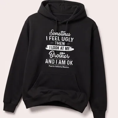 Playful script t-shirt with uplifting message about brotherly love — printed on a unisex hoodie
