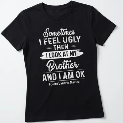 Playful script t-shirt with uplifting message about brotherly love — printed on a women's shirt