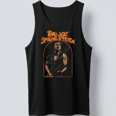 Retro distressed tee featuring Bruce Springsteen's name in bold colors — printed on a tank top