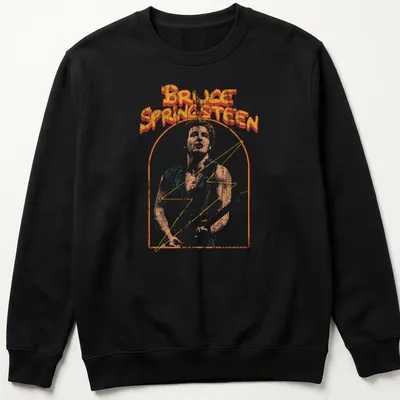 Retro distressed tee featuring Bruce Springsteen's name in bold colors — printed on a unisex sweatshirt