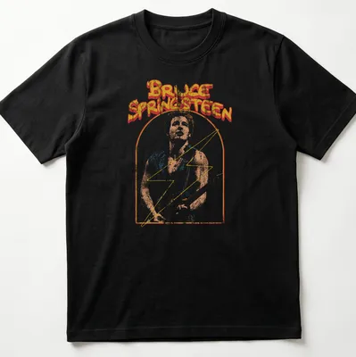 Retro distressed tee featuring Bruce Springsteen's name in bold colors