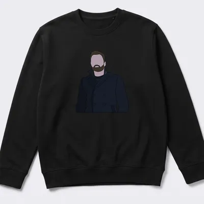 Flat illustration of Bucky Barnes in dark blue and light purple tones. — printed on a unisex sweatshirt