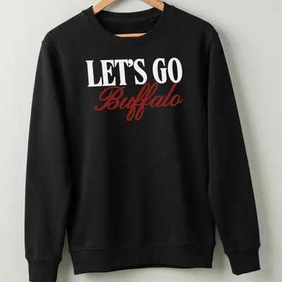 Buffalo football team t-shirt with script text LET'S GO Buffalo in red and white — printed on a unisex sweatshirt