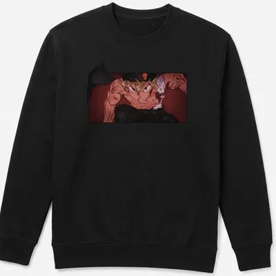 Anime style T-shirt featuring a playful bull character with Scribble King text. — printed on a unisex sweatshirt
