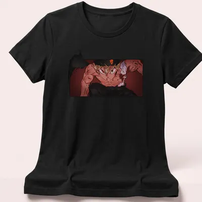 Anime style T-shirt featuring a playful bull character with Scribble King text. — printed on a women's shirt