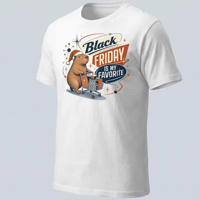 Retro graphic of a capybara with the text 'Black Friday Is My Favorite' in various colors.