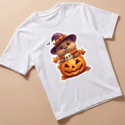 Kawaii capybara in a witch's hat with pumpkin and autumn leaves