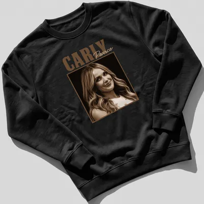 Sepia tone t-shirt featuring Carly Pearce's name and portrait in warm shades — printed on a unisex sweatshirt