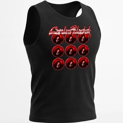 Bold typography featuring Caroline Polachek within a red frame pattern. — printed on a tank top